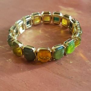 Yellow and green faceted goldtone stretch bracelet